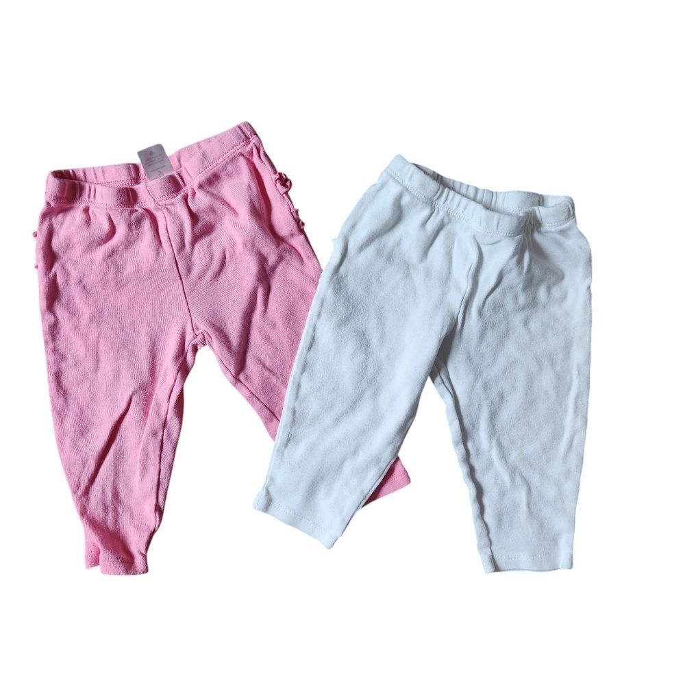 Carter's Girls Set of 2 Cotton Ruffle Pants Pink/White Size 9 months
